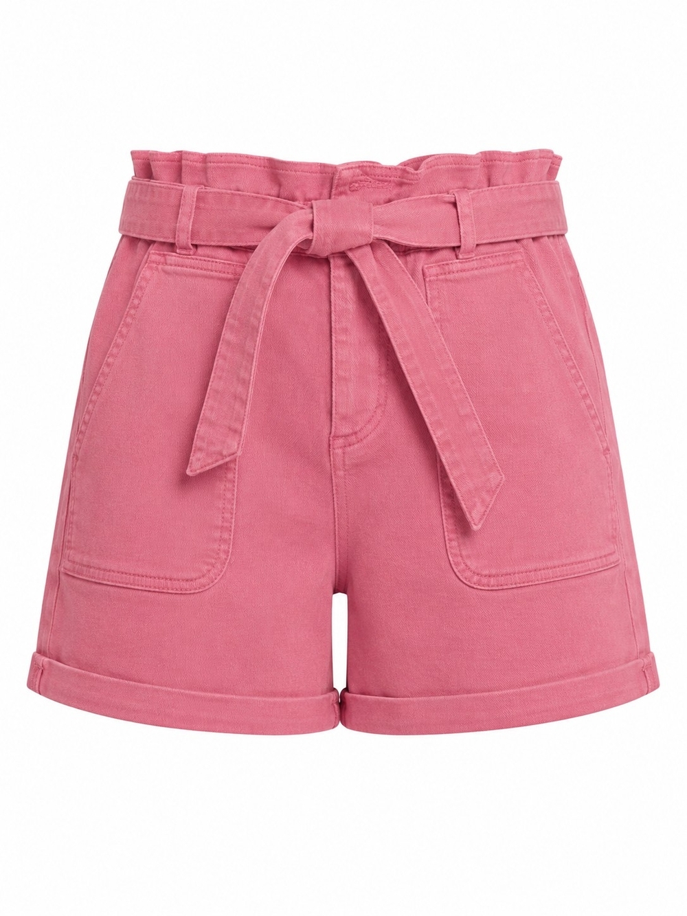 LOFT | Dusty Salmon Pink Paperbag Belted Stretch Denim Shorts | S 6" Inseam